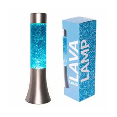GENERICO - Lámpara de lava Glitter de 30 cm base plateada y líquido azul