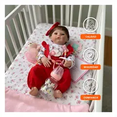 GENERICO - Bebe Reborn Niña 48cm con Overol Rojo y Lazo Floral