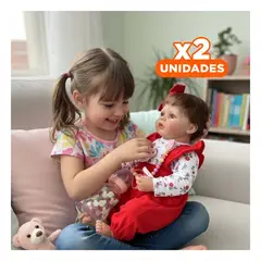 GENERICO - Pack2 Muñeca Realista Reborn Niña 48cm con Polo de Flores y Overol Rojo Y+Regalo Sticker