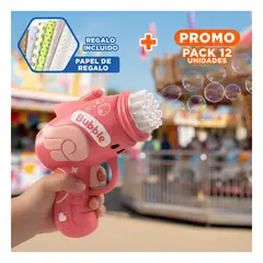 GENERICO - Pack12 Dispositivo Infantil para Juego con Burbujas en Rosado Y+Papel Regalo