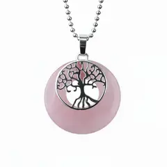 LUCYANA JOYAS Y ACCESORIOS - Collar para Mujer de Cuarzo Rosa con Árbol de la Vida - Joyas Lucyana