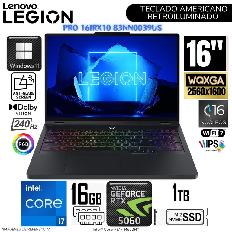 Laptop Legion PRO 16IRX10 Intel Corei7-14650HX 16GB RAM 1TB SSD 16" WQXGA RTX5060-8GB WIN11
