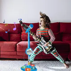 GENERICO - Micrófono Karaoke con soporte para Niños entrenamiento cerebral y educativo con conexión a MP3 Azul