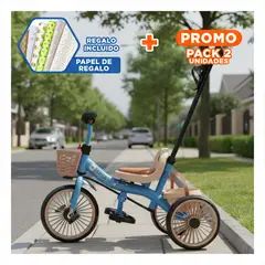 GENERICO - Pack2 Triciclo de Plastico con Canasta para Guardar Juguetes para Paseos Y+Papel Regalo