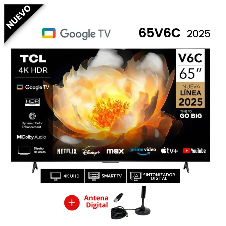 Televisor 65 UHD 4K Smart TV 65V6C + Antena Digital