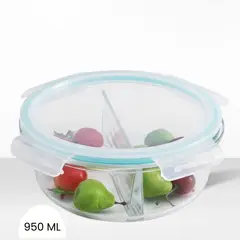 GENERICO - Taper Refractario Redondo de Vidrio Dos Divisiones Hermético 950 ml