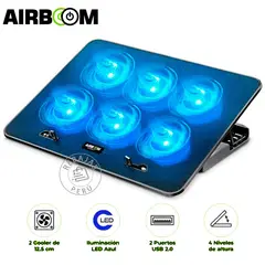 AIRBOOM - Cooler Iceberg 6 AB-013 para Notebook 9” a 15.6” LED Azul USB
