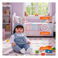 GENERICO - Muñeca Yessy con Overol y Gorro Orejitas Tejido Suave y Comodo de Celeste