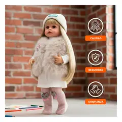 GENERICO - Muñeca Yessy Practico con Chaleco de Peluche Vestidos Pantis y Gorro en Blanco