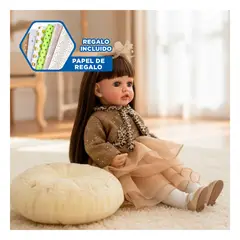 GENERICO - Muñeca Yessy con Vestido Elegante Chompa Suave y Vincha en Marron Y+Papel Regalo