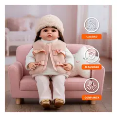 GENERICO - Muñeca Yessy Chaleco Gorro Peluche con Chompa Pantalon 55cm en Beige