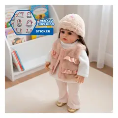 GENERICO - Muñeca Conjunto Peluche Chaleco Gorro 55cm en Beige Y+Regalo Sticker