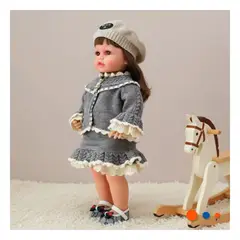 GENERICO - Muñeca de Uso para Niñas de Tejido con Gorro 55cm en Plomo Y+Ligas Regalo