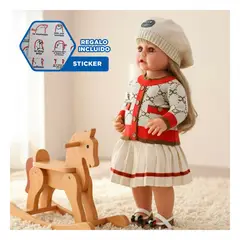 GENERICO - Muñeca Yessy con Chompa de Punto en Color Beige Rojo Y+Regalo Sticker