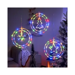 GENERICO - Luces de Navidad Led, Circular Doble Aro Multicolor, 34 cm para Ventanas, Puertas, Mamparas