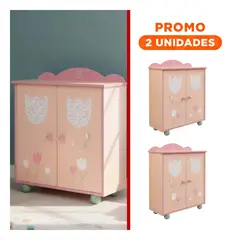 GENERICO - Pack2 Ropero de Muñeca Tulipanes con Compartimientos Internos Melón de Rosado