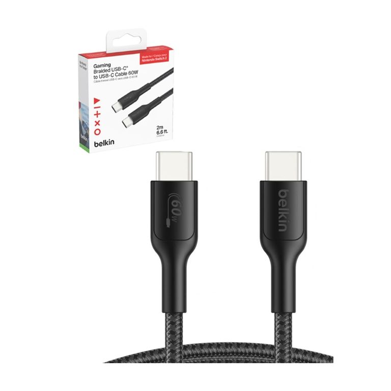 CABLE NINTENDO SWITCH 2 USB C POR AMBOS LADOS 60 W DE 2 METROS NEGRO
