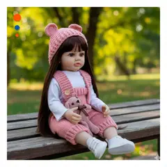 GENERICO - Muñeca Infantil Real Inteligente con Ropa Tejida y Gorro con Orejitas 55cm Y+Ligas Regalo