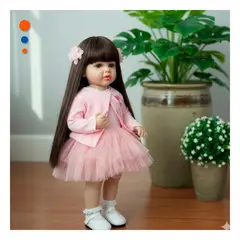 GENERICO - Muñeca Infantil Real Inteligente con Ropa Rosada y Detalle de Corazon 55cm Y+Ligas Regalo