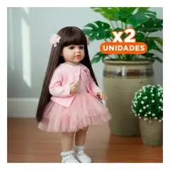 GENERICO - Pack2 Bebe Real Inteligente con Vestido de Tull Rosado y Chompa Diseno Corazon Y+Regalo Sticker