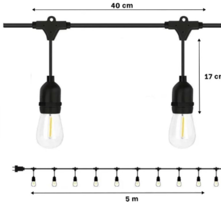 Guirnalda para 10 Bombillas de 5 Metros en Color Negro