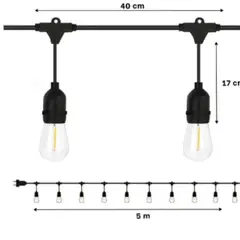 GENERICO - Guirnalda para 10 Bombillas de 5 Metros en Color Negro