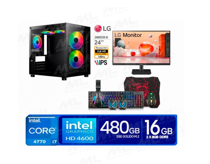 COMPUTADORA DE ESCRITORIO CORE I7 4770 16GB RAM SSD 480GB 2.5 MONITOR 23.5 FHD