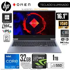 HP - Laptop Omen 16-AE0073CL Intel Corei7-14650HX 32GB RAM 1TB SSD 16.1" Pulg. RTX4060-8GB WIN11