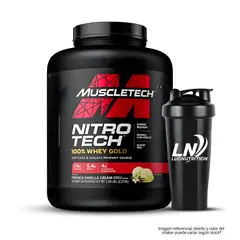 MUSCLETECH - Nitrotech 100 % Whey Gold 5 LB Proteina - French Vainilla Cream + Shaker