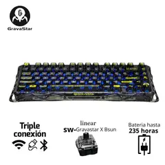 GRAVASTAR - Teclado Mercury K1 Lite Inalámbrico Transparent Black Mecánico y Retroiluminado