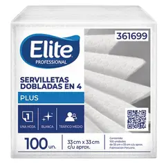 TECNICA - Servilleta Elite PLUS Doblada en 4 33x33 Paquete de 24 unidades