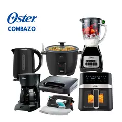 OSTER - Super Combo de 7 en 1 Licuadora + Hervidor + Arrocera + Sandwichera + Cafetera + Freidora y Plancha