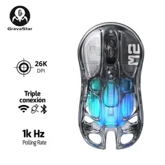 GRAVASTAR - Mouse Mercury M2 Inalámbrico TRANSPARENT BLACK Gamer Ligero y RGB