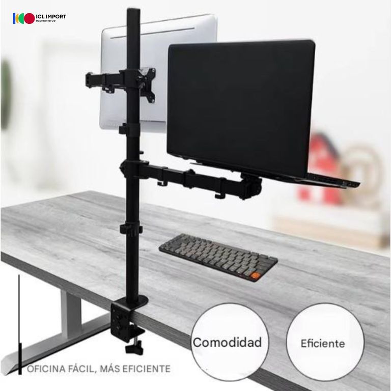 RACK SOPORTE DE ESCRITORIO PARA 1 MONITOR + PLATAFORMA PARA LAPTOP DE HASTA 17 PULGADAS