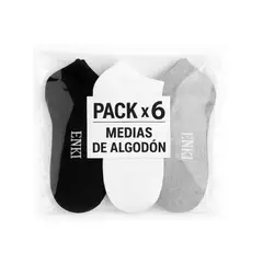 ENKI - Medias Taloneras Algodón Unisex Pack x6 Pares NegroBlancoPlomo
