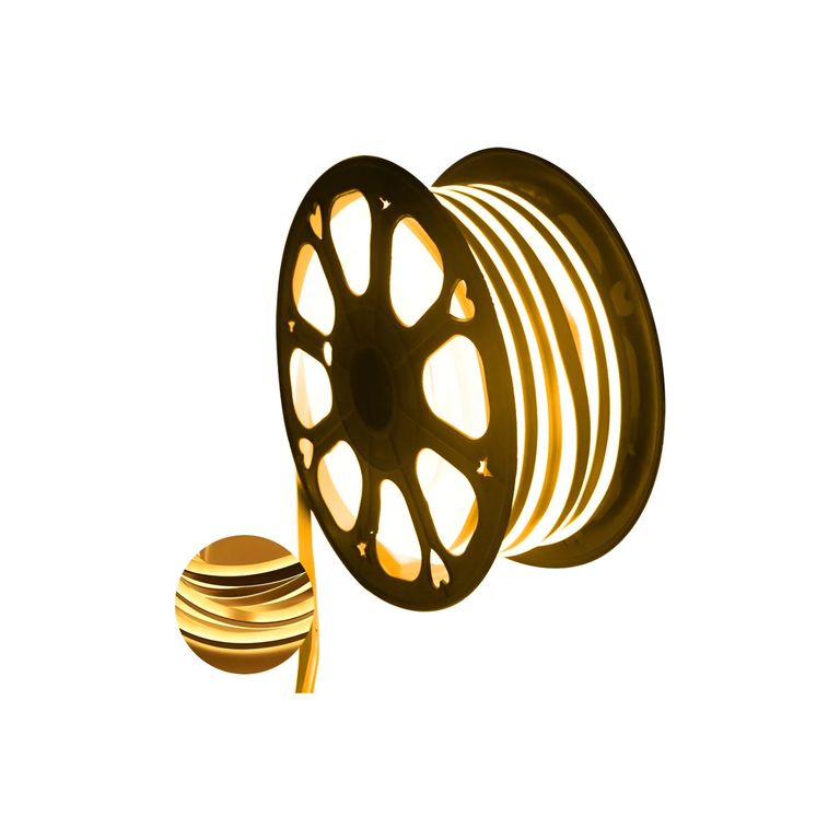 Manguera LED enrollable de neón flexible de 50 metros y 2 enchufes de luz dorado