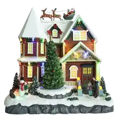 GENERICO - Villa Navideña Pueblo Luminoso Musical Árbol Giratorio Papa Noel con Renos