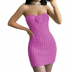 GENERICO - Vestido Tirantes Rosa Ross 359G-26 Hilo Tacto Color Fucsia