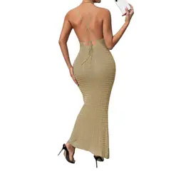 GENERICO - Vestido Tirantes Triple Rosa Ross 359G-26 Hilo Tacto Color Beige