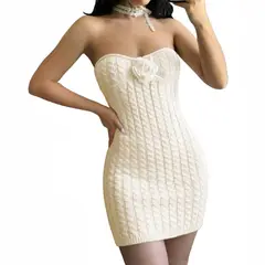 GENERICO - Vestido Tirantes Rosa Ross 359G-26 Hilo Tacto Color Hueso