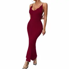 GENERICO - Vestido Tirantes Triple Rosa Ross 359G-26 Hilo Tacto Color Vino