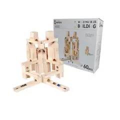 GENERICO - Multicircuito Didáctico de Canicas de 60 piezas. Madera Natural