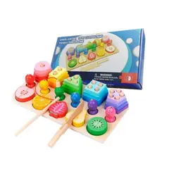 GENERICO - Montessori 3 en 1 Pesca, Frutas y Figuras Geométricas