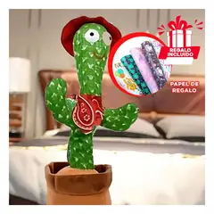 GENERICO - Cactus Parlante Interactivo Verde Perfecto para Juegos Sombrero Rojo Y+Papel Regalo