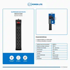 POWER LITE - Supresor de Picos Universal de 6 Tomas 240 VCA PLI 557