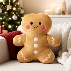 GENERICO - Almohada Muñeco de Jengibre Navideño Peluche Decorativo Suave con Lazo Rojo 40cm