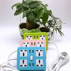 GENERICO - EXTENSION MULTIPLE RECTANGULAR 4 TOMAS UNIVERSALES + 4 TOMAS USB