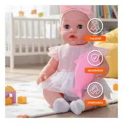 GENERICO - Bebe Nina 48cm con Vestido Rosado y Lazo Blanco para Regalo
