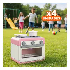 GENERICO - Pack4 Estufa Moderna Rosada con Horno Oven y Ollas para Actividades Infantiles Y+Regalo Sticker