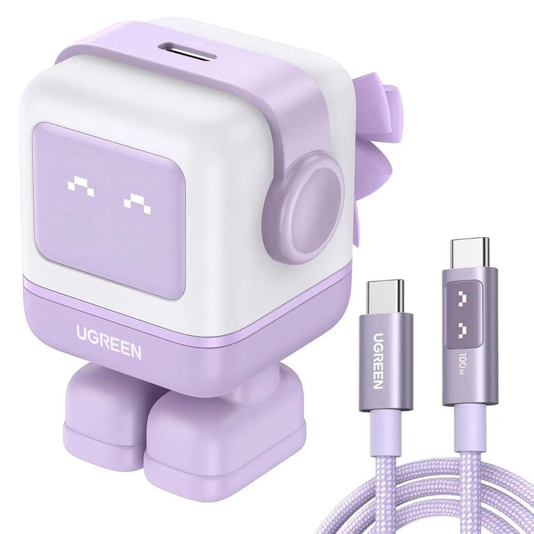 Cargador Robot 30w + Cable Con Pantalla 100w 2m Lila